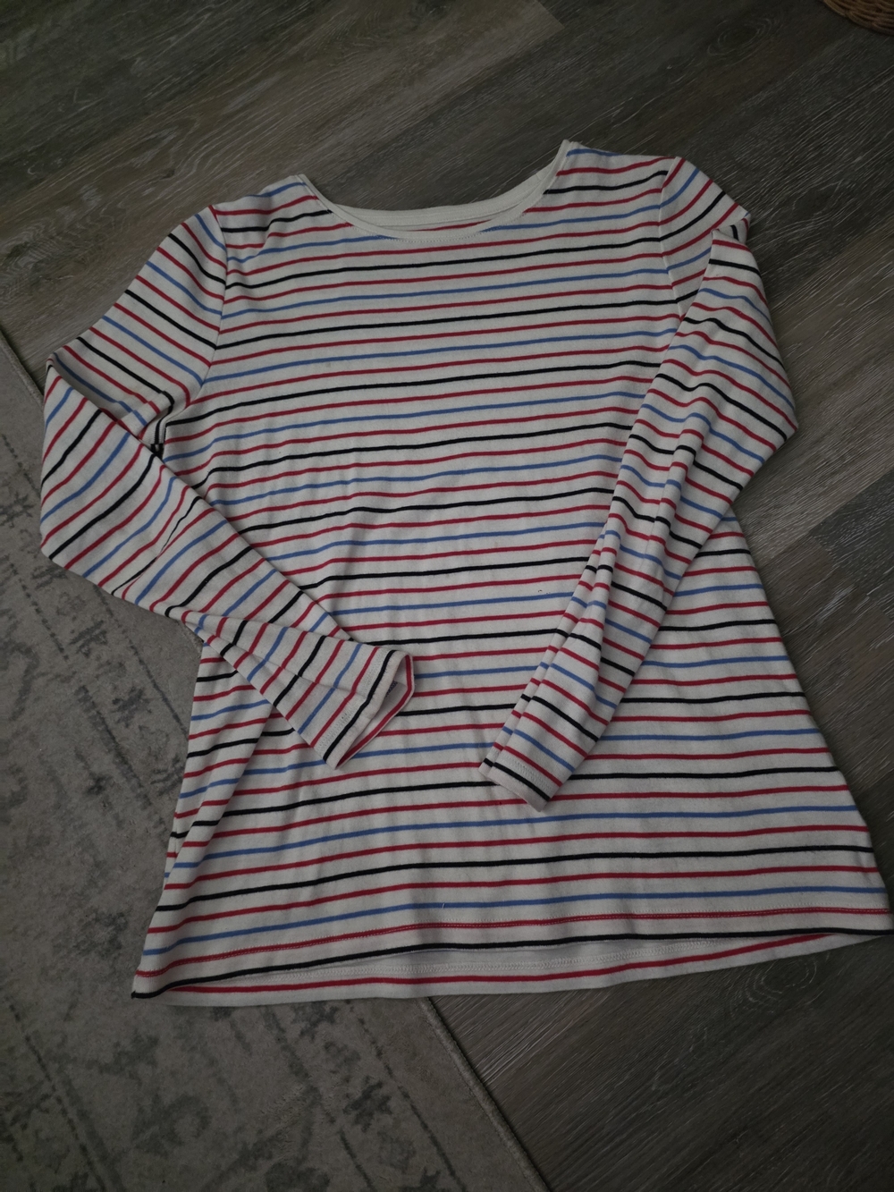Talbots Striped Crewneck Tee - White, Red, Blue, Black - Picture 1 of 3